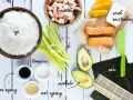 Składniki do sushi: ryż, krewetki, łosoś, awokado, ogórek, mango, serek śmietankowy, nori, sos sojowy, ocet ryżowy i tempura. Idealna zalewa do ryżu gotowa!