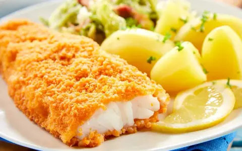 Chrupiąca ryba w panierce, idealna do podania z ziemniakami i cytryną. Dowiedz się, jak smażyć rybę w mące i jajku, by uzyskać taki efekt.