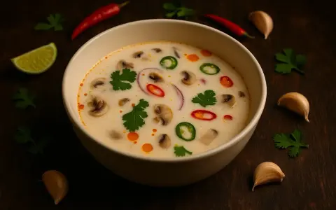 Aksamitna zupa tom kha z grzybami, chili i kolendrą. Idealny przepis na rozgrzewający posiłek.