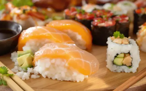 Pyszne sushi z łososiem i awokado, idealne na lekki posiłek. Zastanawiasz się nad sushi w tempurze kcal? To danie jest świetną alternatywą.