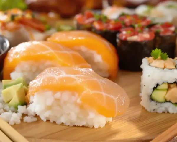 Pyszne sushi z łososiem i awokado, idealne na lekki posiłek. Zastanawiasz się nad sushi w tempurze kcal? To danie jest świetną alternatywą.