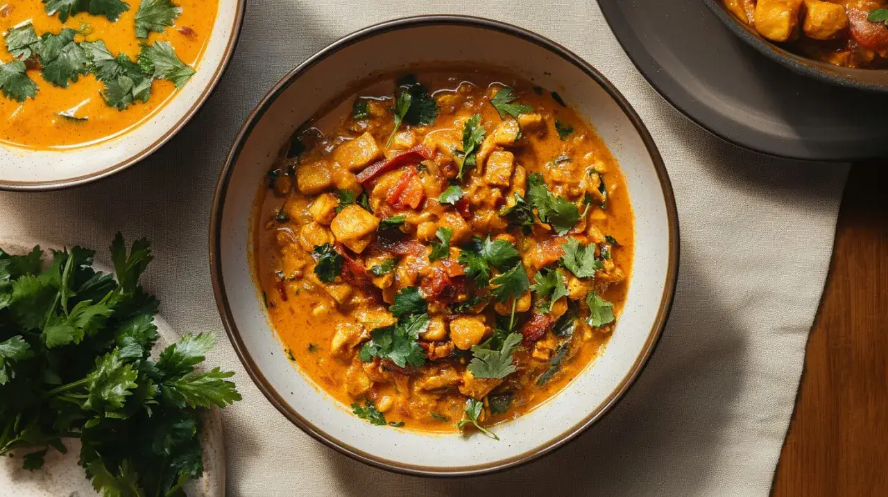 Aksamitne curry z tofu, pełne aromatycznych przypraw i świeżej kolendry, czeka na spróbowanie.